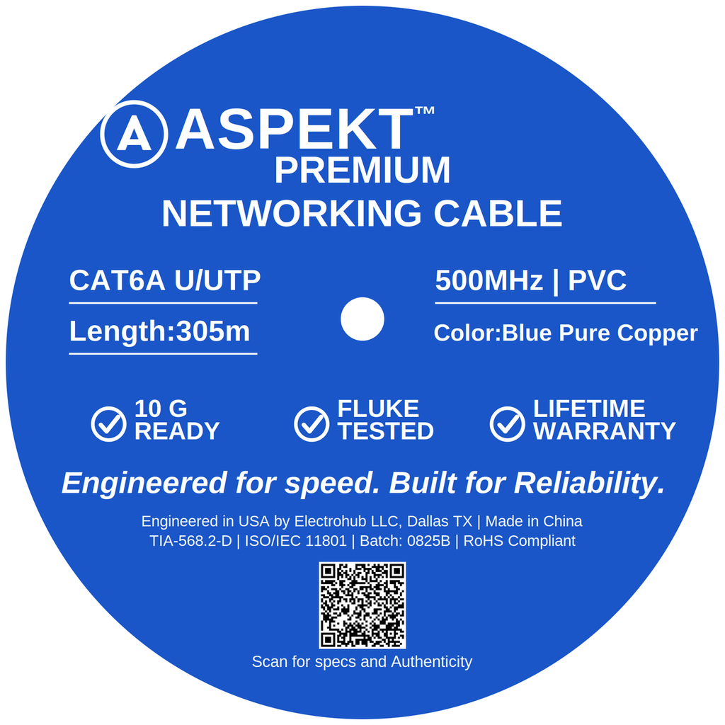 [ASP-11114] ASPEKT CAT6A Premium Networking Cable, 305 m (Blue)